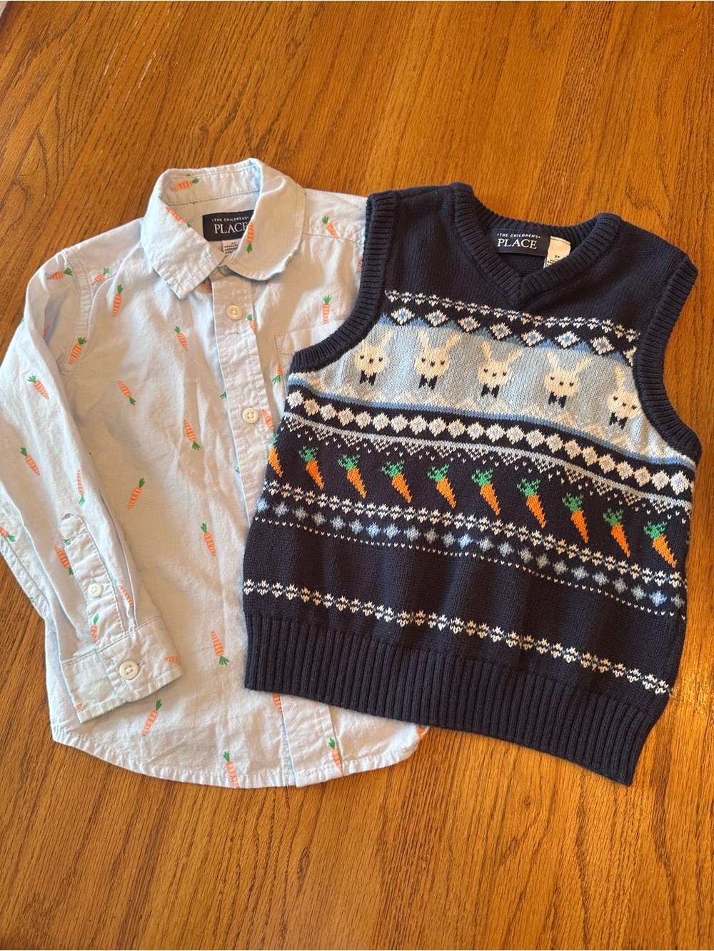 The Children's Place Navy Knit Vest with Light Blue Carrot-Print Button-Down